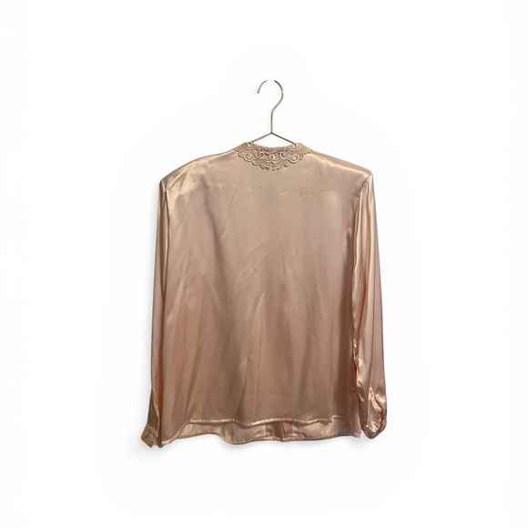 Vintage Impressions of California Peach Satin Lace Collar Blouse Size 14 80s 90s - Picture 2 of 8